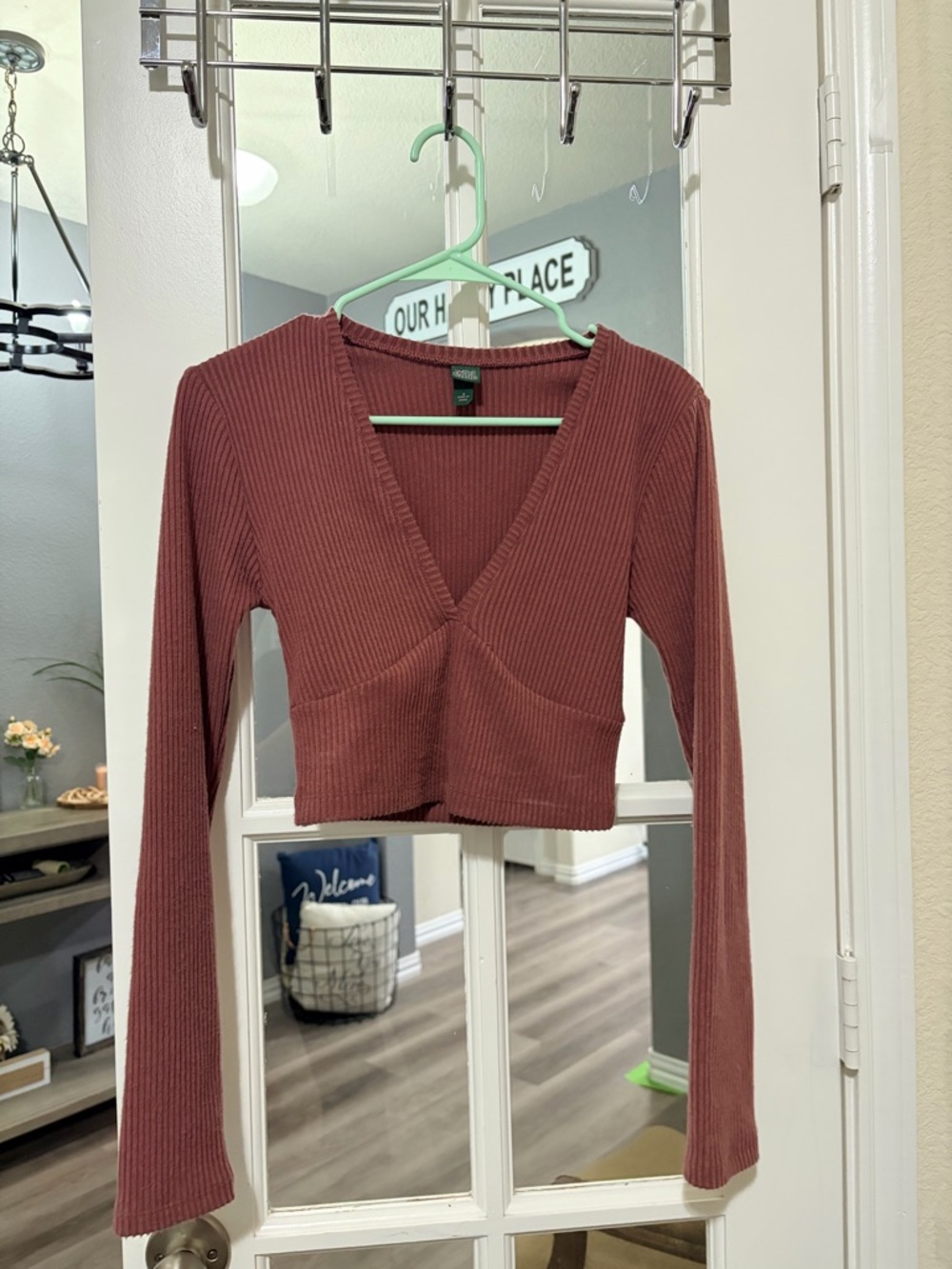 wild fable Ribbed V-Neck Cropped Top - Mauve